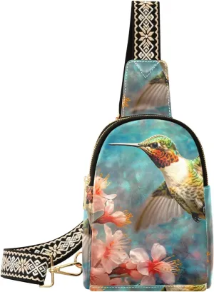 Womens Crossbody Bag Bird and Flower Print PU Leather Sling Bag with Adjustable Strap Zipper Closure Water Resistant