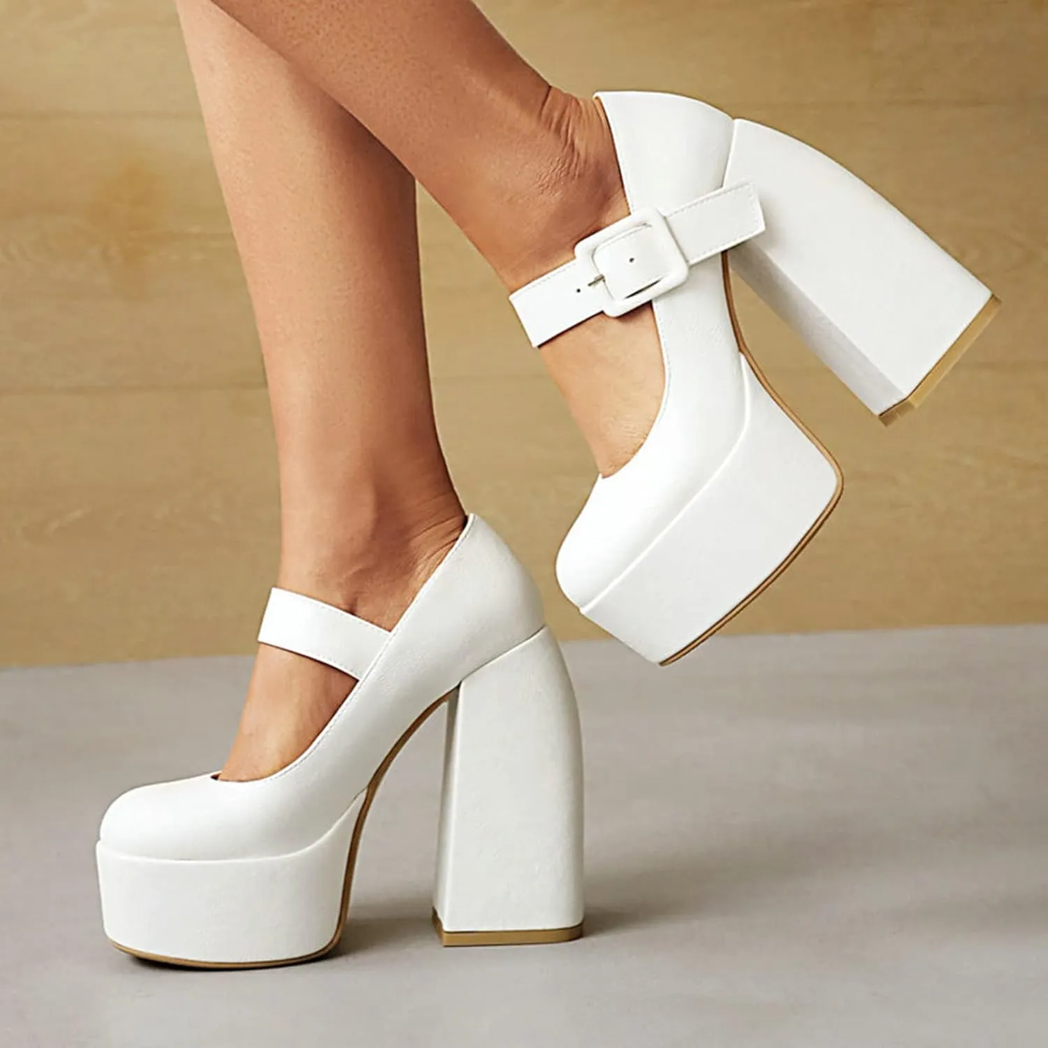 Women's Gothic Mary Jane Pumps Round Toe Chunky High Block Heels Ankle Strap Dress Platform Shoes