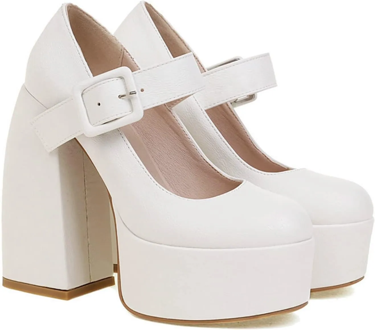 Women's Gothic Mary Jane Pumps Round Toe Chunky High Block Heels Ankle Strap Dress Platform Shoes