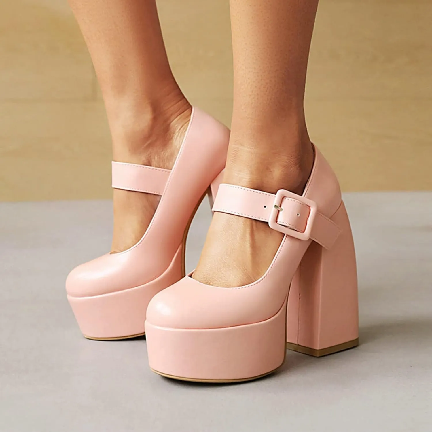 Women's Gothic Mary Jane Pumps Round Toe Chunky High Block Heels Ankle Strap Dress Platform Shoes