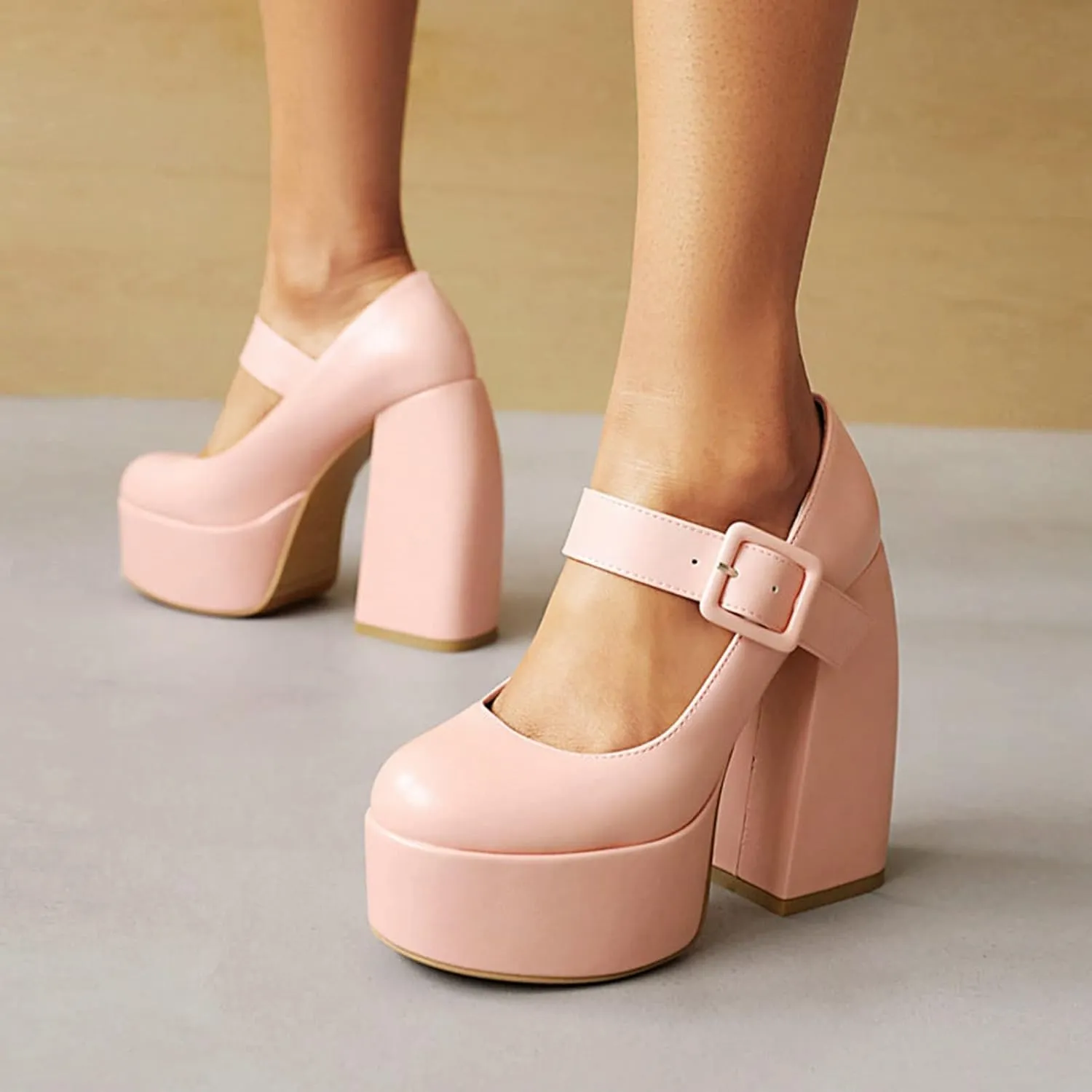 Women's Gothic Mary Jane Pumps Round Toe Chunky High Block Heels Ankle Strap Dress Platform Shoes