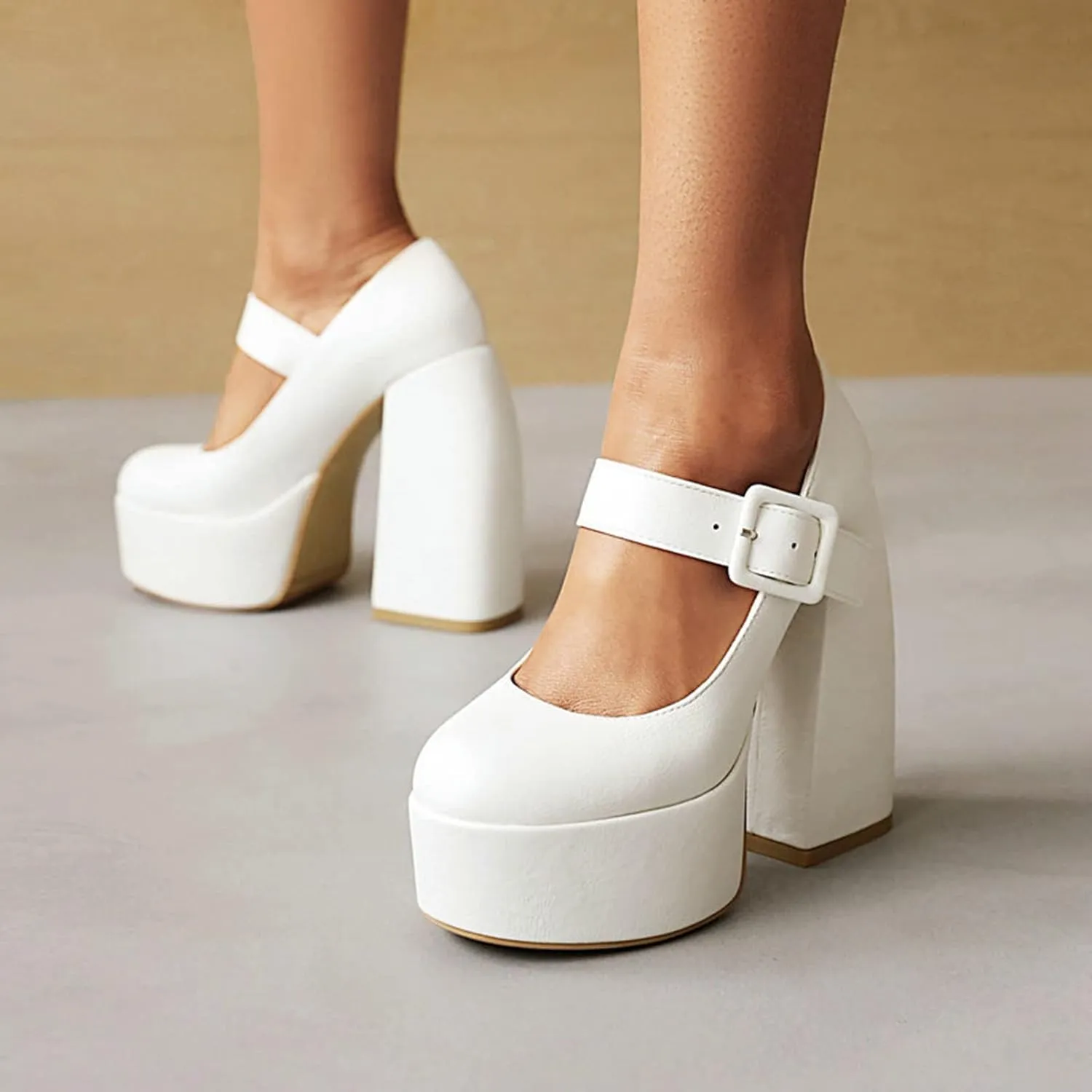 Women's Gothic Mary Jane Pumps Round Toe Chunky High Block Heels Ankle Strap Dress Platform Shoes