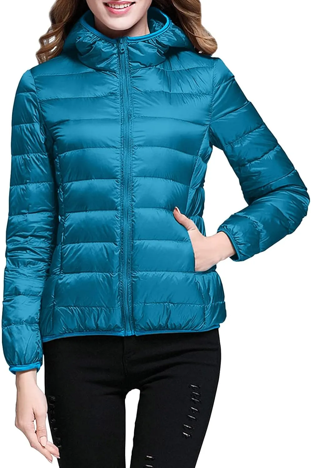 Women's Lightweight Long-Sleeve Water-Resistant Packable Hooded Puffer Jacket Winter Coat Women Down Coats Ski Jacket