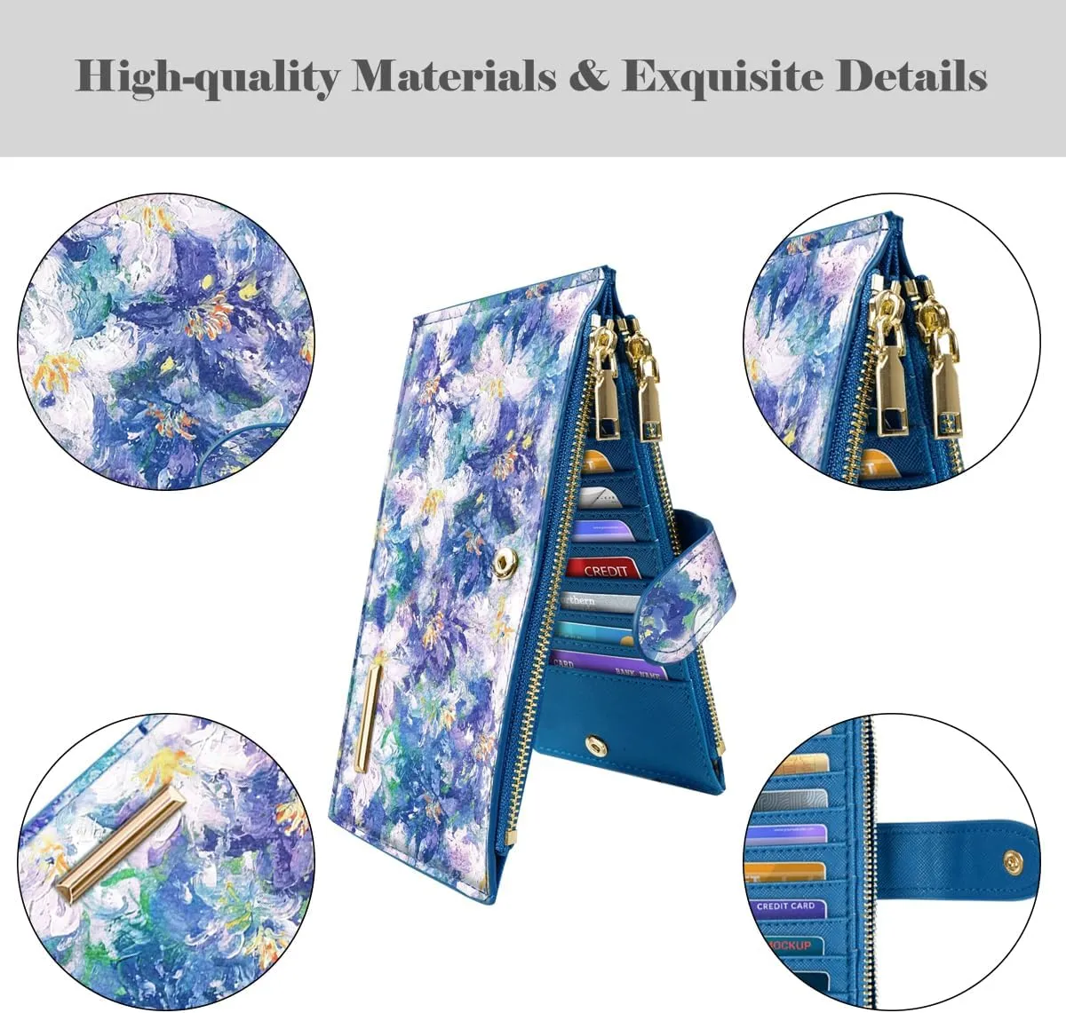 Womens RFID Blocking Large Capacity Wallet Multi Card Organizer Bifold Wallet for Women with Zipper Pocket