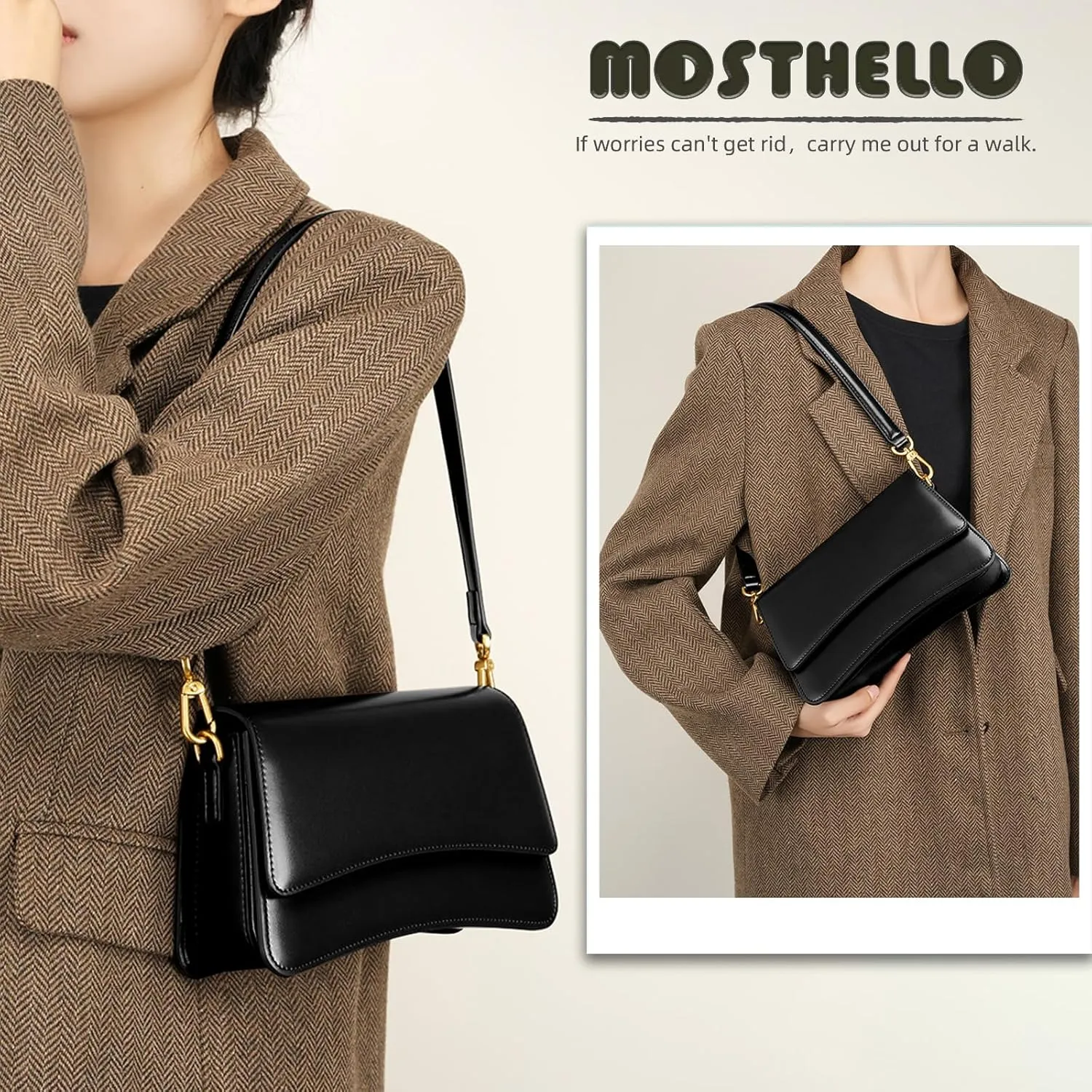women's shoulder bag, cowhide crossbody bag, vintage leather crossbody bag, armpit bag, adjustable strap bag