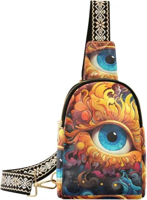 Women’s Sling Bag Fantasy Mystical Eye Print with Adjustable Strap Zipper Closure, PU Leather Water Resistant Crossbody Bag Purse Chest Bag