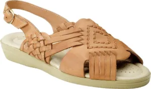 Womens Tela Leather Peep-Toe Slingback Sandals Tan 9 Super Slim (SS)