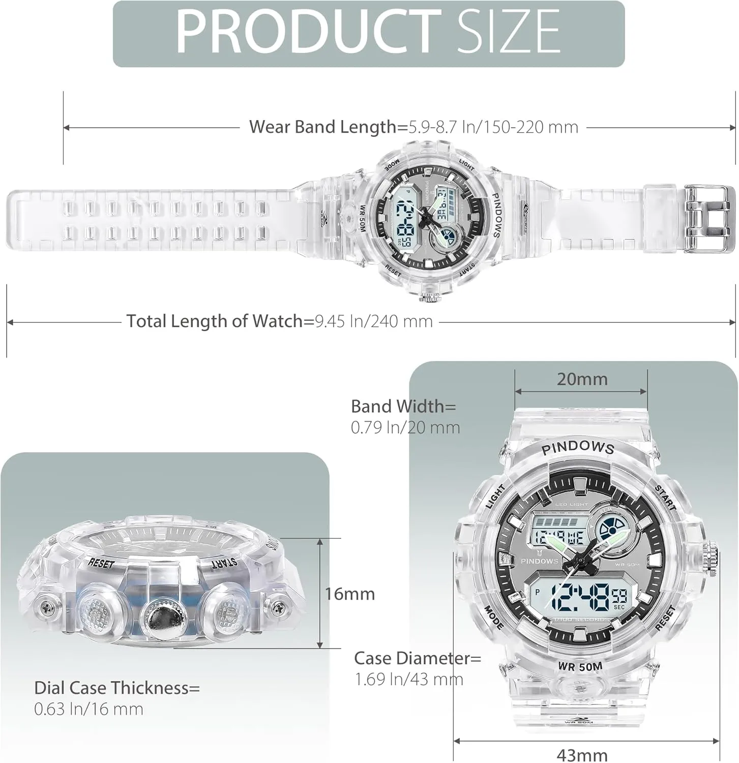 Womens Watch for Women Digital Sports Watch,7 Color LED Light Large Analog Digital Display Waterproof Watch with Alarm Stopwatch Hourly Chime Multi-Function Wrist Watches