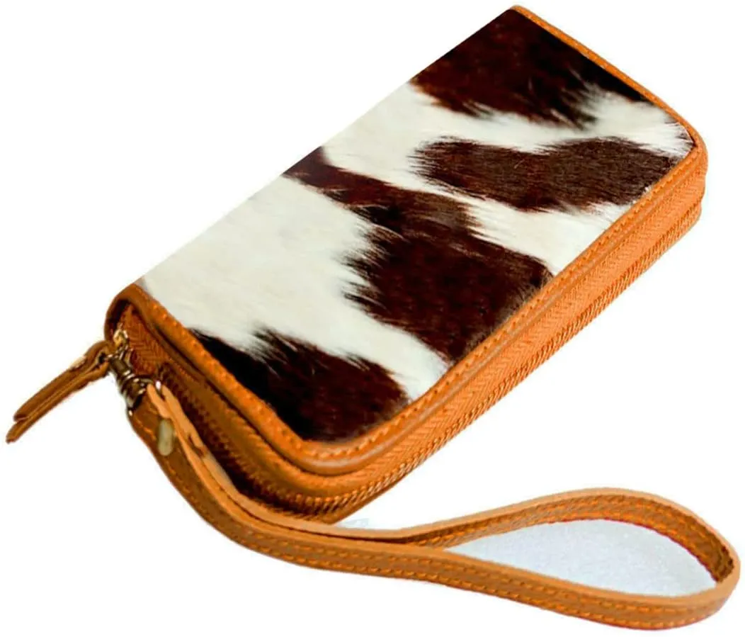 Womens Zipper Wristlet Cowhide Clutch Real Leather Hair on Wallet Western Purse, Handbag Organizer for women
