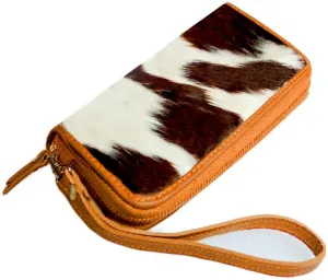 Womens Zipper Wristlet Cowhide Clutch Real Leather Hair on Wallet Western Purse, Handbag Organizer for women