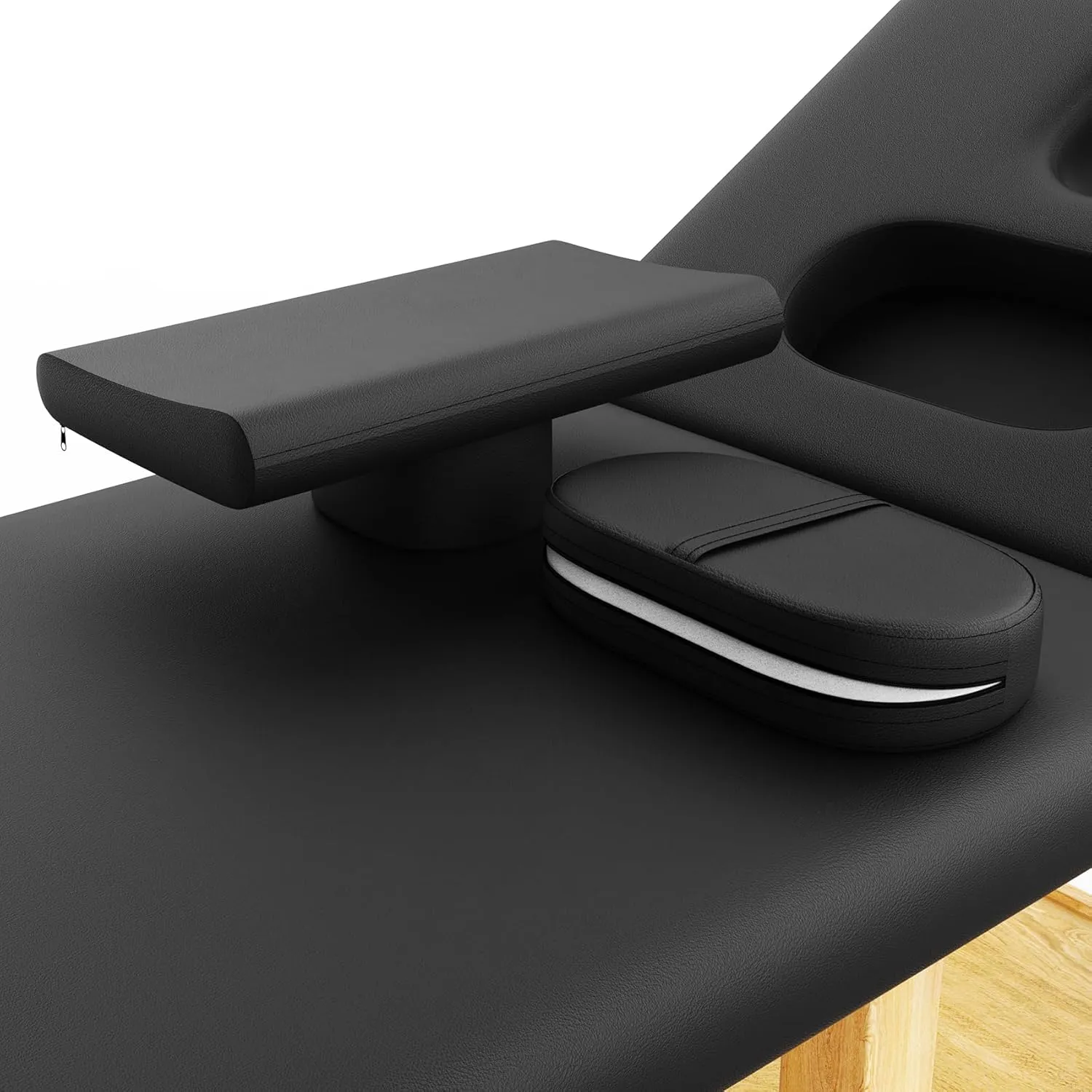 Wood Wide Stationary Massage Table for Treatment Table Physical Therapy Table Spa Facial Bed, PU Leather 31.5'' Wide 75'' Long Heavy Duty Professional Stationary Massage Bed - Black, 6-Legged