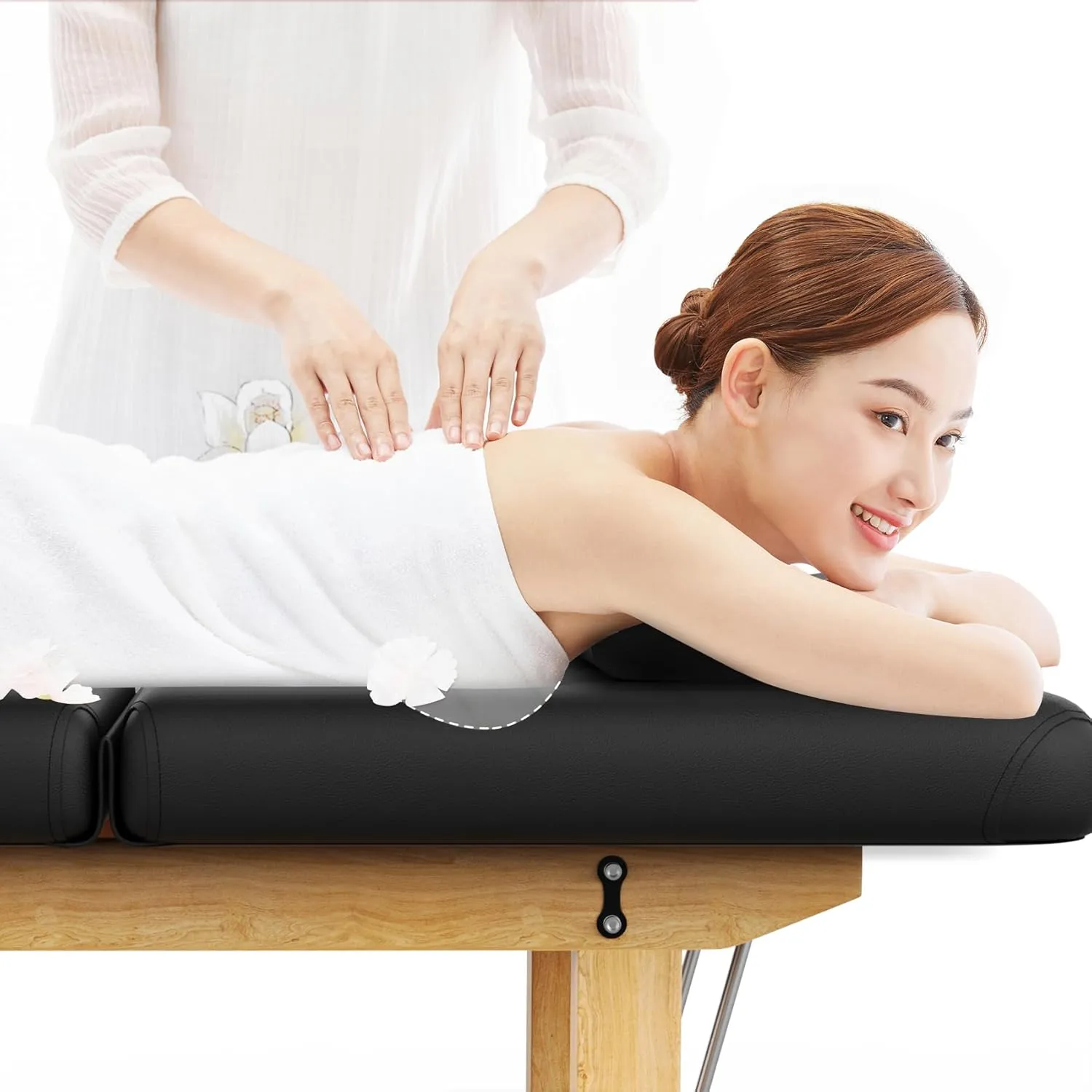 Wood Wide Stationary Massage Table for Treatment Table Physical Therapy Table Spa Facial Bed, PU Leather 31.5'' Wide 75'' Long Heavy Duty Professional Stationary Massage Bed - Black, 6-Legged