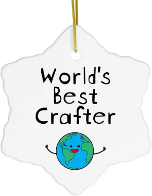 World's Best Crafter Snowflake Ornament for Christmas Tree, Gifts for Leather Jewelry Woodcrater Lenscrafter Manager, Merry Xmas Thank You Birthday New Year Party Decor, Ceramic