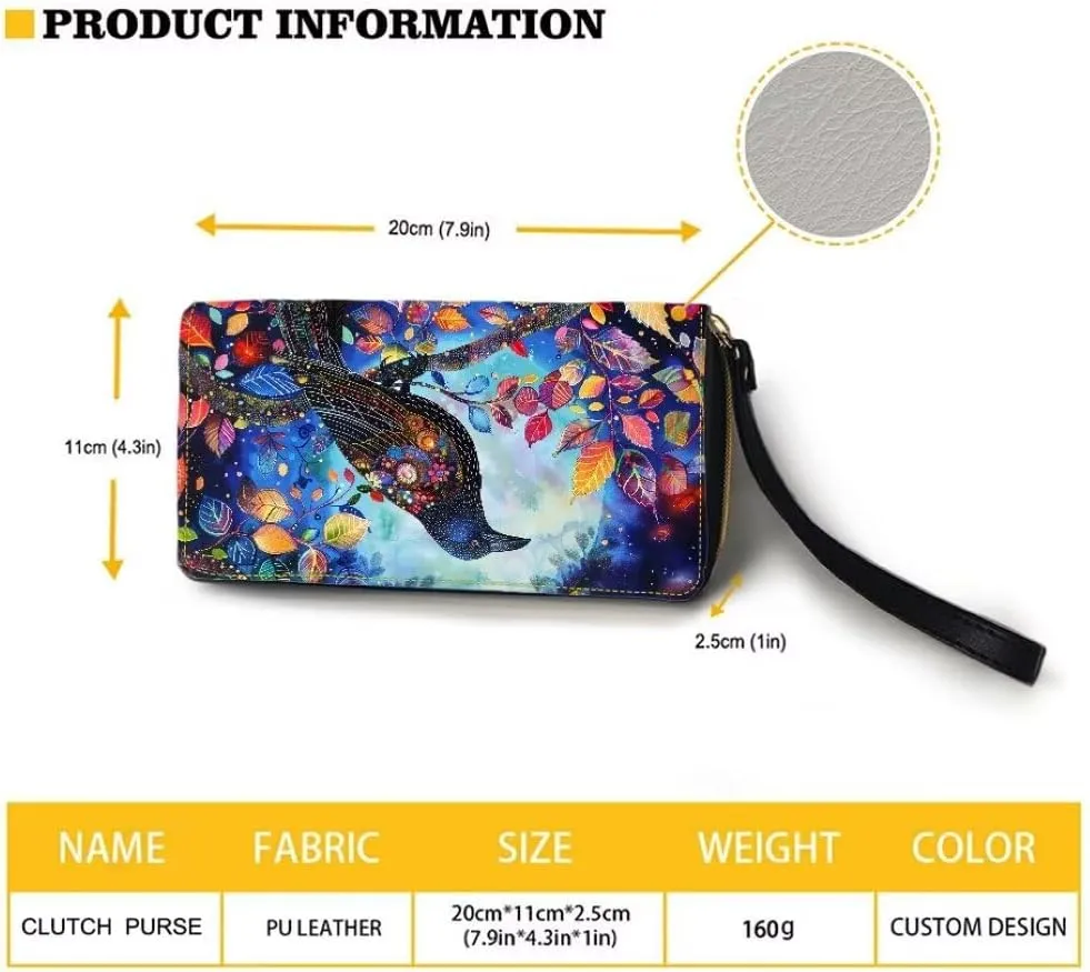Wristlet Wallet for Women Flower Crow Print PU Leather Card Holder Phone Checkbook Organizer Zipper Coin Purse