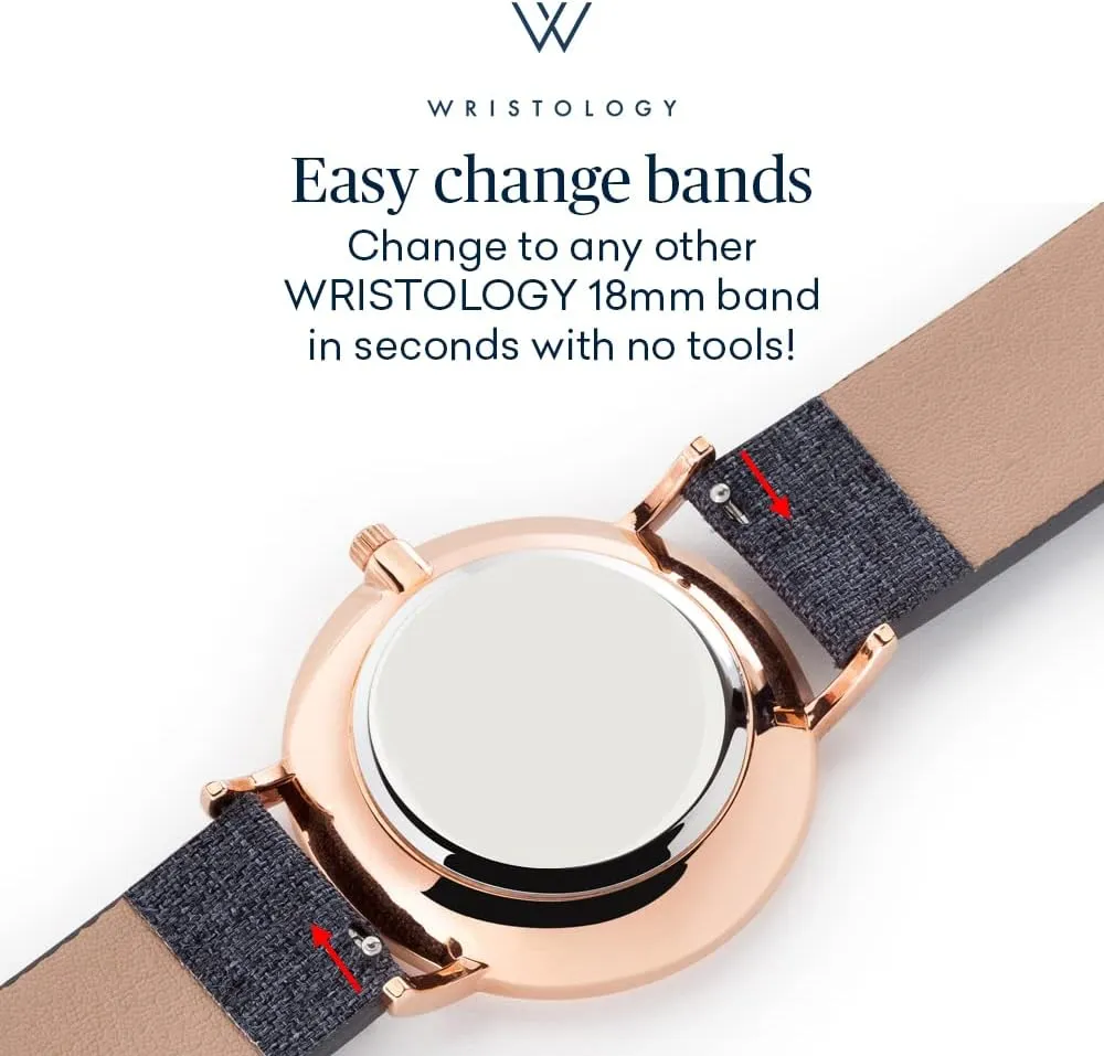 Wristology 10 Styles Maxi Crystal Watch Leather Band - Interchangeable Genuine Leather Strap - Large Easy to Read Watch with Second Hand for Women, Men, Nurses, Teachers