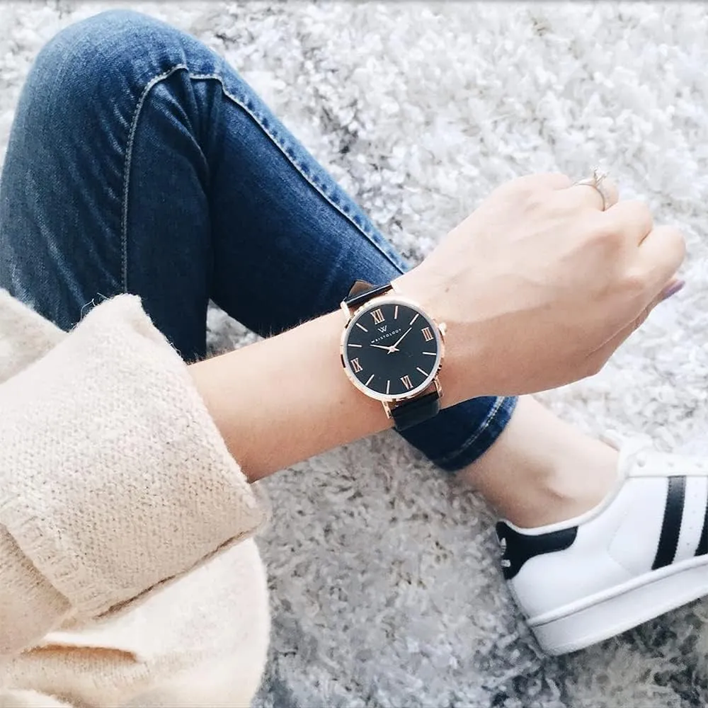 Wristology 29 Options - Maxi Leather Band Roman Numerals Boyfriend Watch - Interchangeable Genuine Leather Strap - Large Easy to Read Analog Face for Women or Men