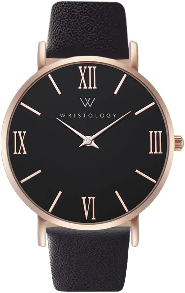 Wristology 29 Options - Maxi Leather Band Roman Numerals Boyfriend Watch - Interchangeable Genuine Leather Strap - Large Easy to Read Analog Face for Women or Men