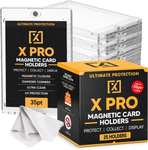 X PRO 35PT Magnetic Card Holder [25 Pack] - One Touch Trading Card Case with Cleaning Cloth Included