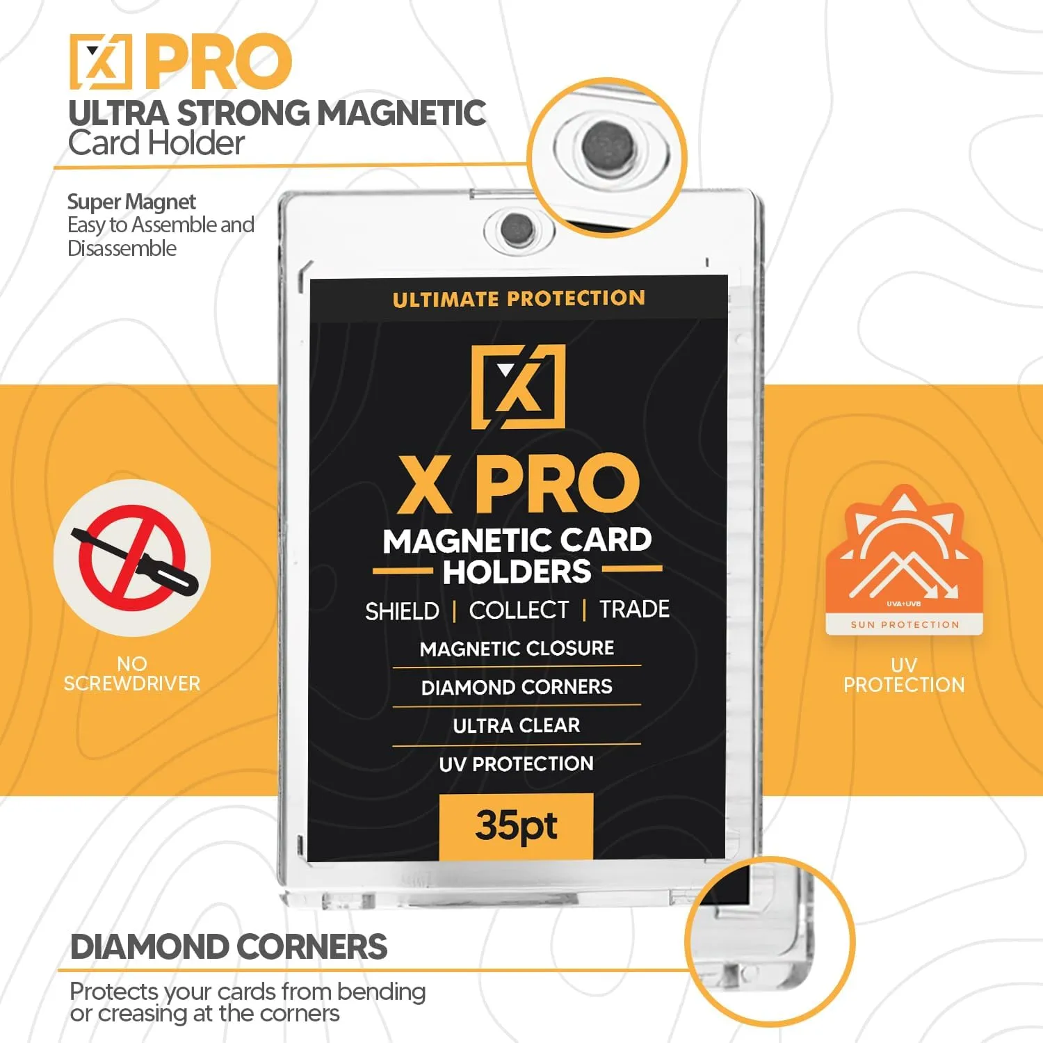 X PRO 35PT Magnetic Card Holder [25 Pack] - One Touch Trading Card Case with Cleaning Cloth Included