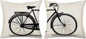 Xihomeli Black Bicycle Throw Pillow Covers Set of 2 Cotton Linen Old Style Bike Pillow Case Cushion Cover Rustic Farmhouse Pillow Cover Outdoor Decorations Sofa Couch(Black Bike-Two)
