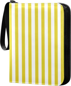 Yellow White Stripes Card Binder 4 Pocket Trading Card Album Fits 400 Sports/Game Cards, PU Cover 3 Ring Card Collection with 50 Removable Sleeves