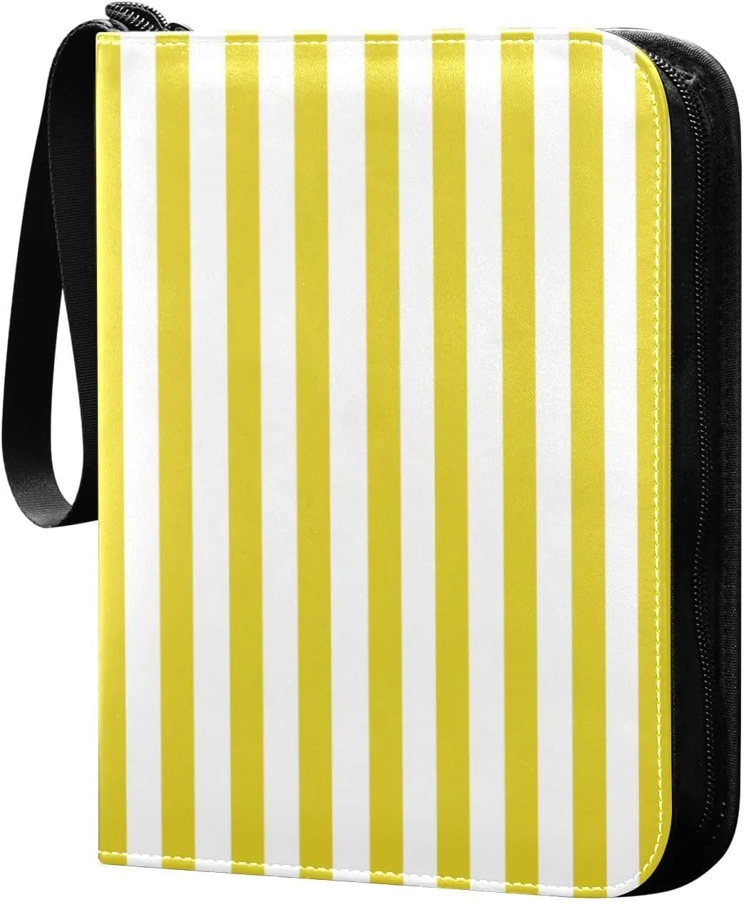 Yellow White Stripes Card Binder 4 Pocket Trading Card Album Fits 400 Sports/Game Cards, PU Cover 3 Ring Card Collection with 50 Removable Sleeves