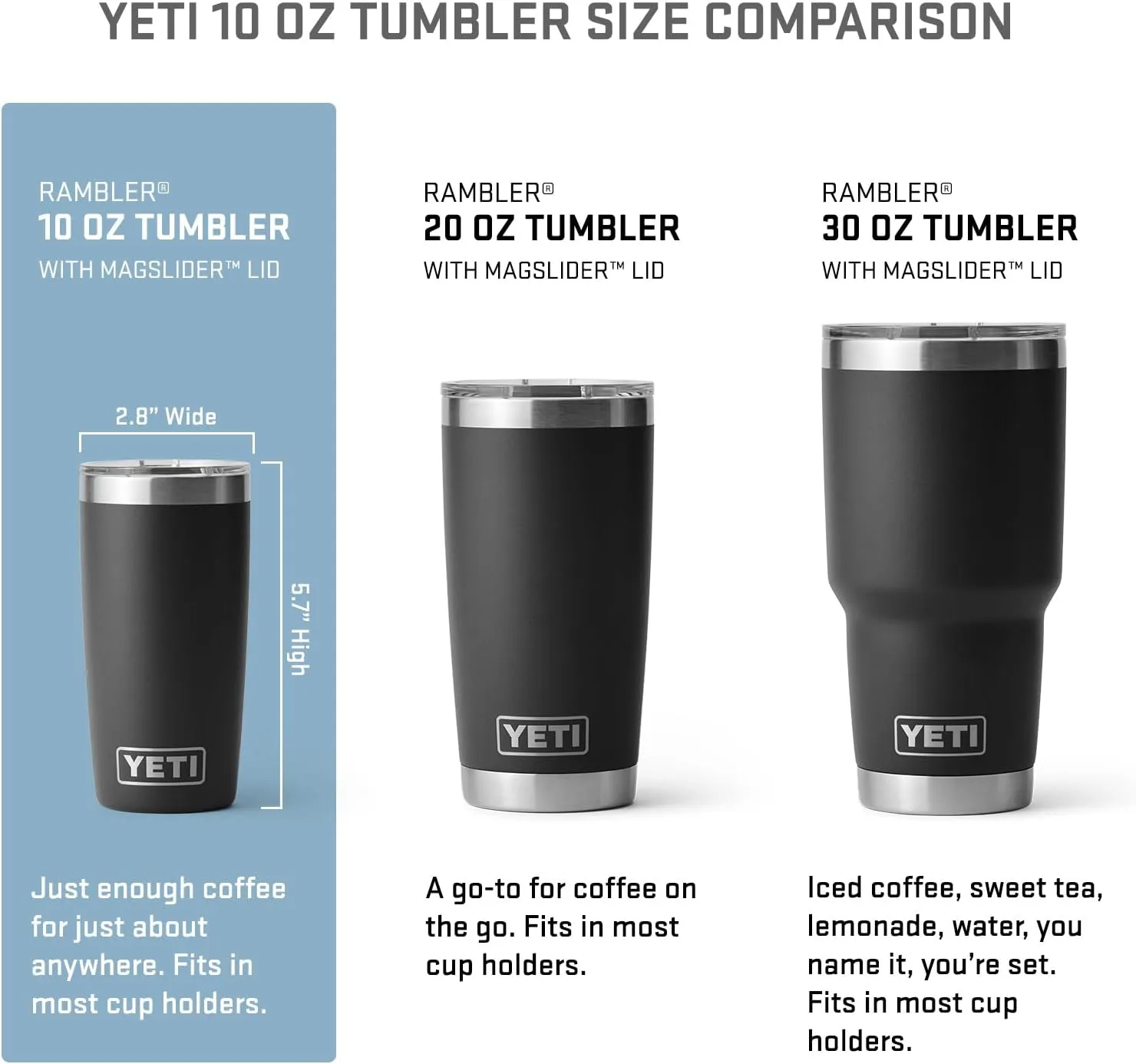 YETI Rambler 10 oz Tumbler, Stainless Steel, Vacuum Insulated with MagSlider Lid, Big Sky Blue