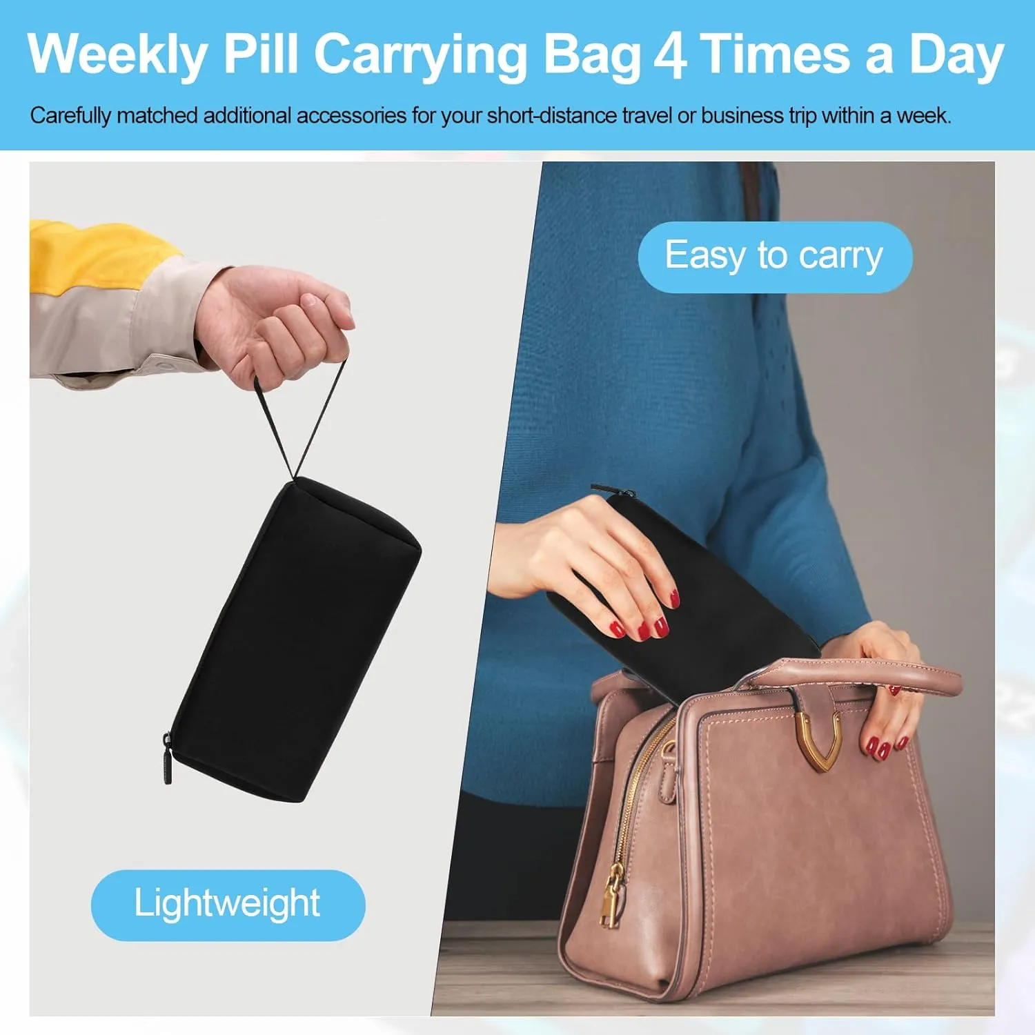 Yewltvep Monthly Pill Organizer 4 Times a Day, Pill Box Organizer with 32 Daily Compartments, 30 Day Pill Organizer 4 Times a Day Pill Holder with Hard Shell Travel Case Weekly Pill Bag 4 Times a Day