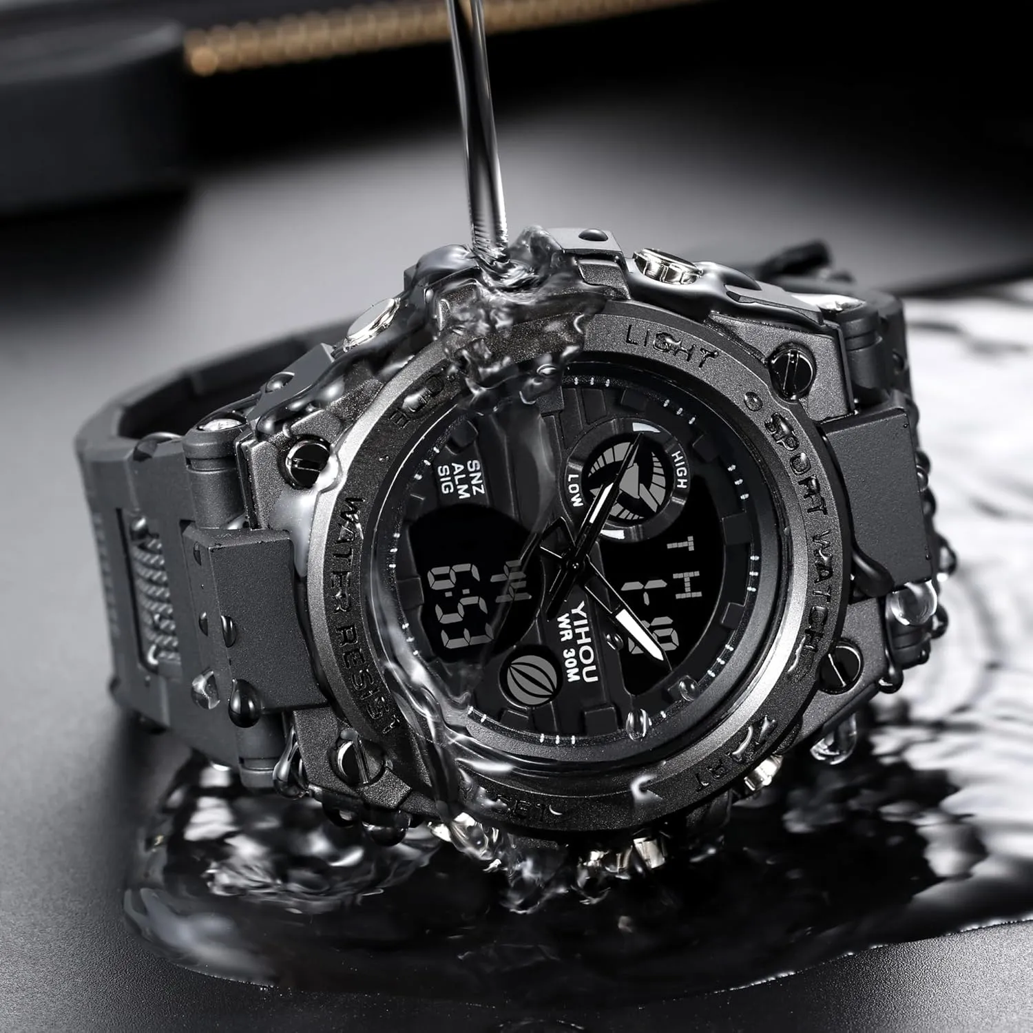Yihou Men's Military Watch Outdoor Sports Electronic Watch Tactical Army Wristwatch LED Stopwatch Waterproof Digital Analog Watches