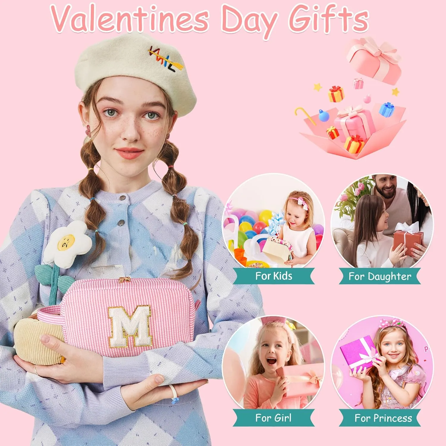 YOOLIFE Mothers Day Gifts for Women - Initial Makeup Bag, Birthday Gifts for Women Mom Sister Friend Daughter Teen Girls
