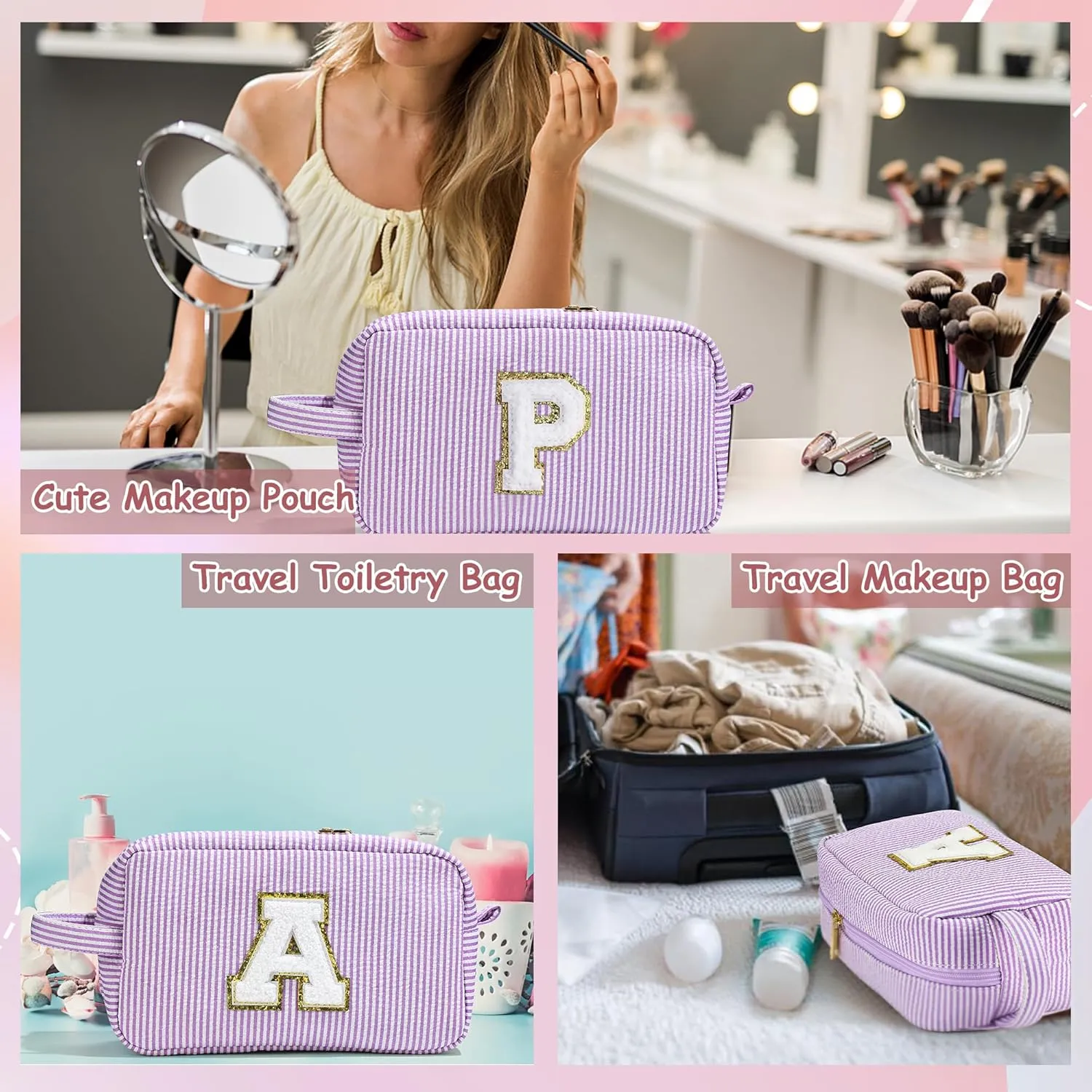 YOOLIFE Mothers Day Gifts for Women - Initial Makeup Bag, Birthday Gifts for Women Mom Sister Friend Daughter Teen Girls