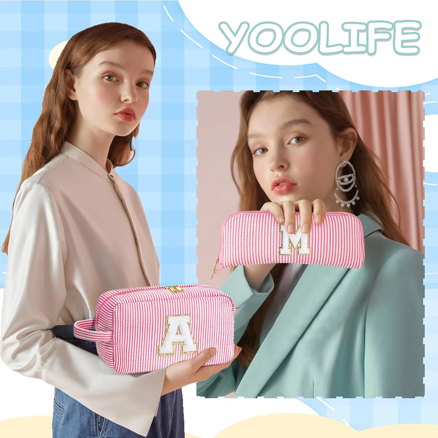 YOOLIFE Mothers Day Gifts for Women - Initial Makeup Bag, Birthday Gifts for Women Mom Sister Friend Daughter Teen Girls