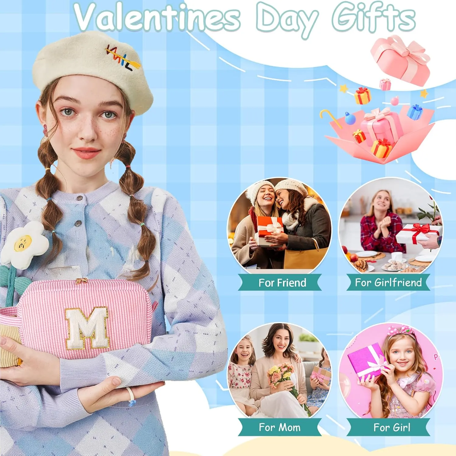 YOOLIFE Mothers Day Gifts for Women - Initial Makeup Bag, Birthday Gifts for Women Mom Sister Friend Daughter Teen Girls
