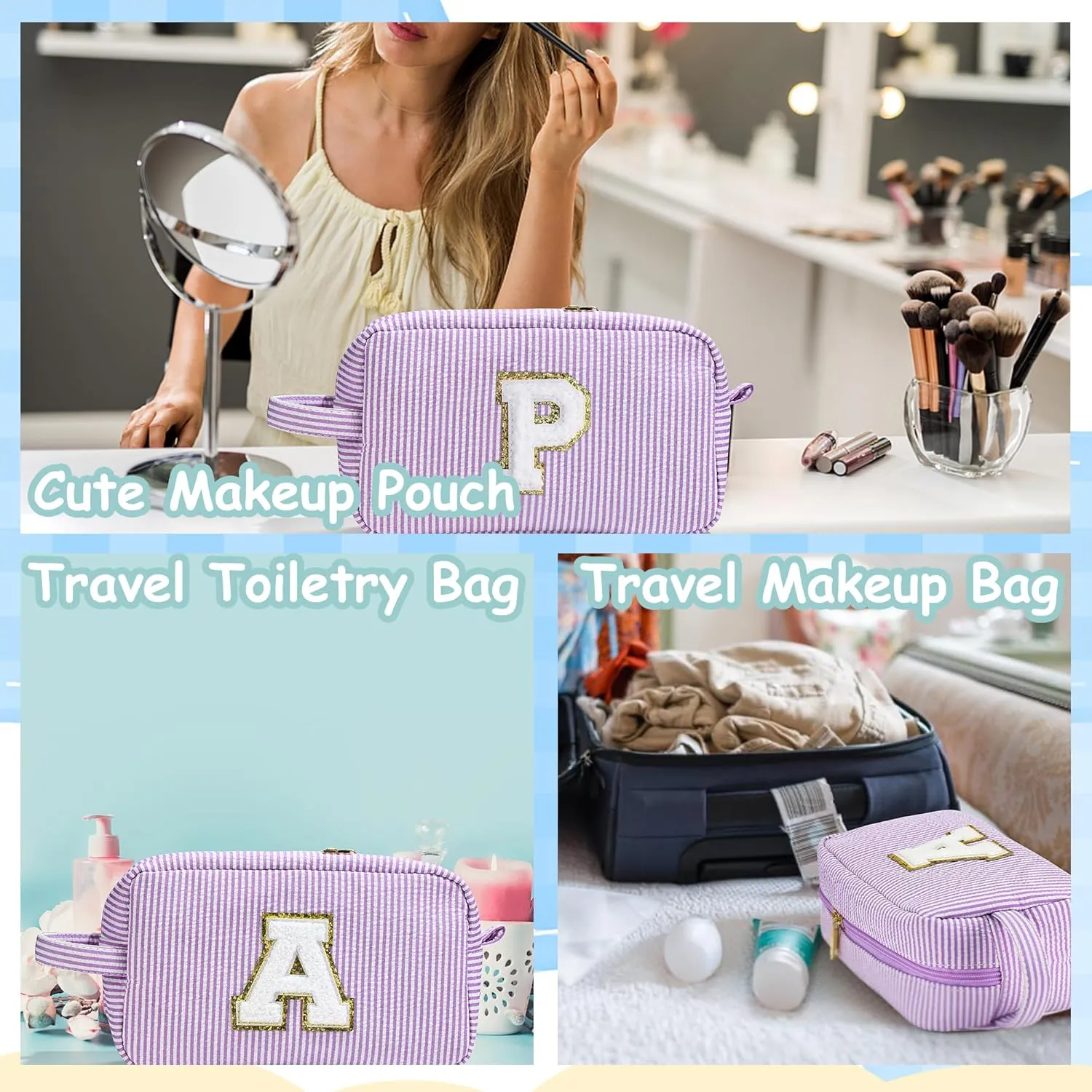 YOOLIFE Mothers Day Gifts for Women - Initial Makeup Bag, Birthday Gifts for Women Mom Sister Friend Daughter Teen Girls