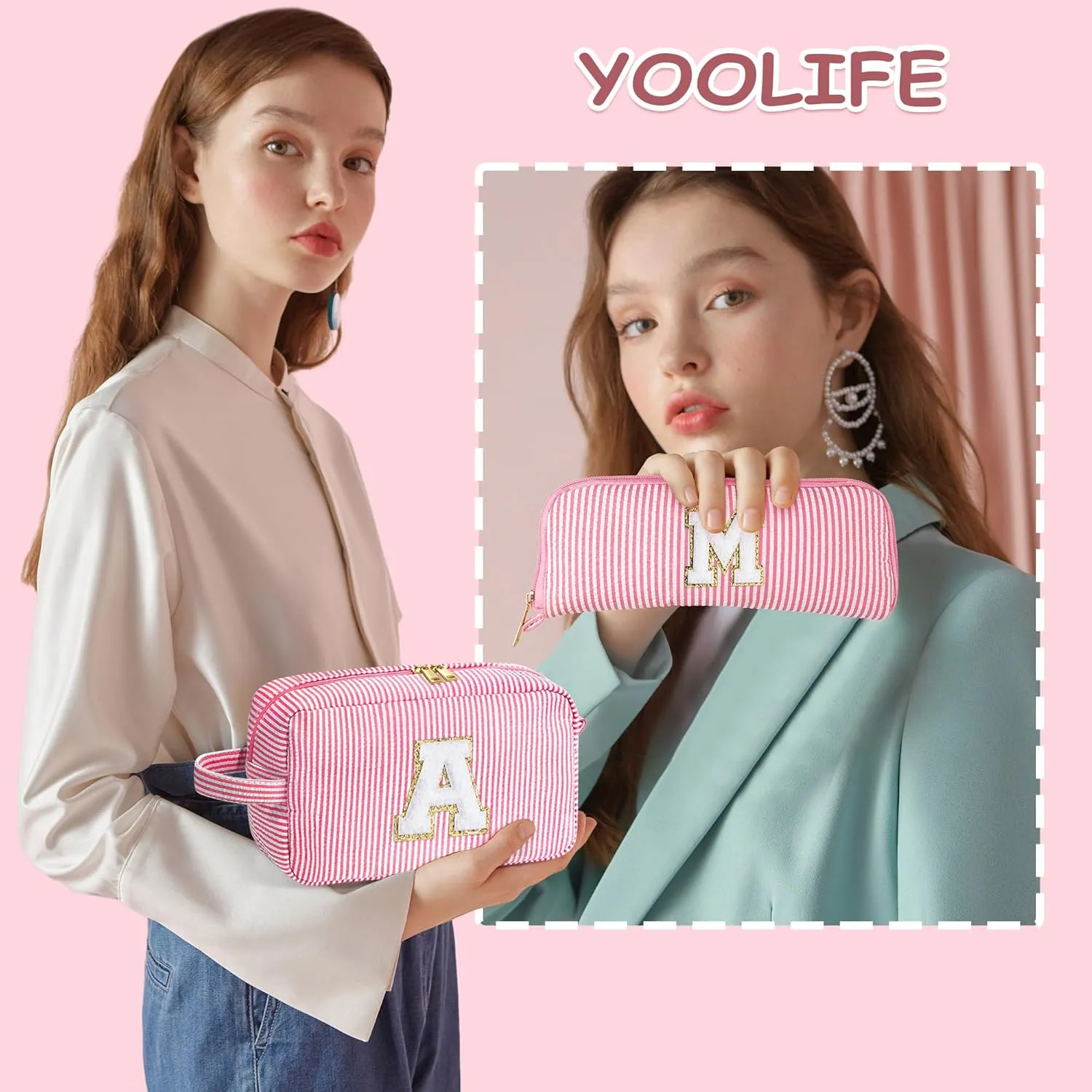 YOOLIFE Mothers Day Gifts for Women - Initial Makeup Bag, Birthday Gifts for Women Mom Sister Friend Daughter Teen Girls