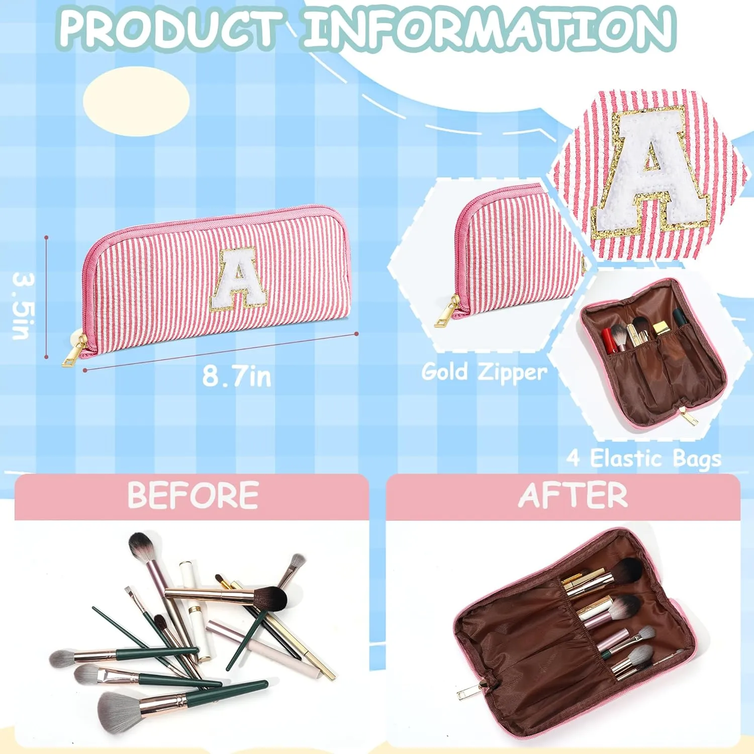 YOOLIFE Mothers Day Gifts for Women - Initial Makeup Bag, Birthday Gifts for Women Mom Sister Friend Daughter Teen Girls