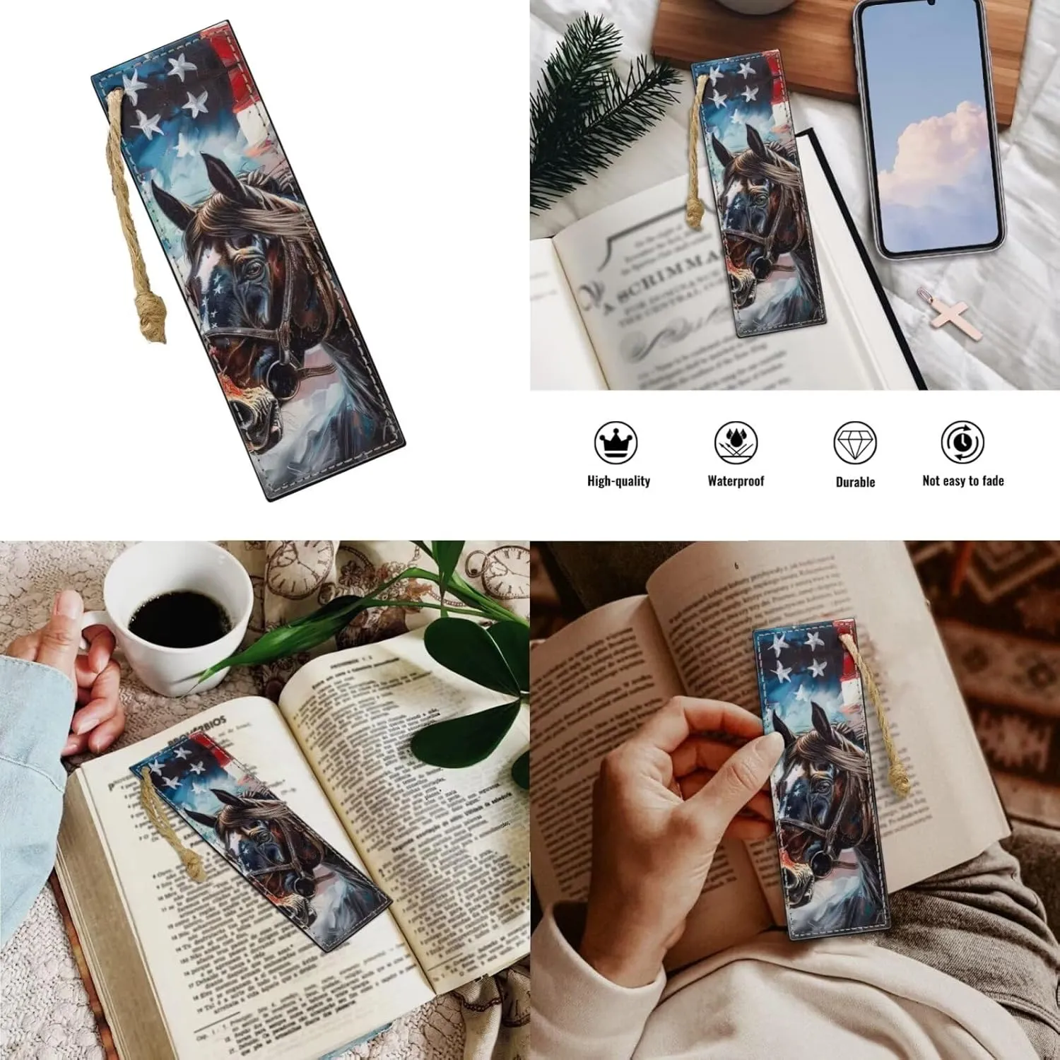 Ystardream Horse Backpack for School Book Bags for Girls 8-10 with Lunch Box Pencil Case Bookmark American Flag Teens Kids Bookbag Kindergarten Elementary Middle School Bag 4 in 1 17 inch