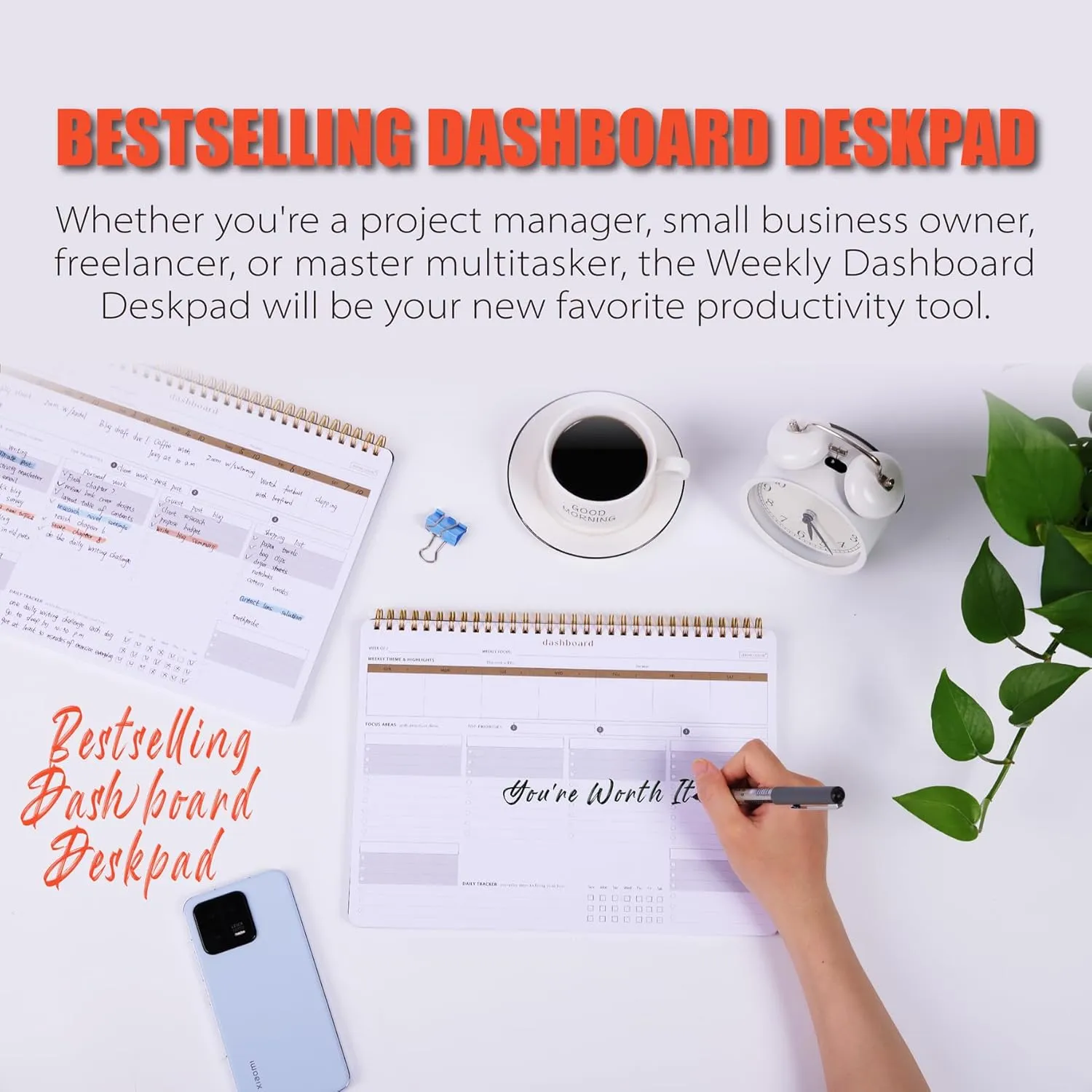ZERONE CENTRE Productivity Weekly Planner - 54 Sheets Dashboard Spiral Deskpad Has 6 Focus Areas to List Tasks for Goals, Projects, Clients, Academic, or Shopping-Organize Your Daily Work Efficiently