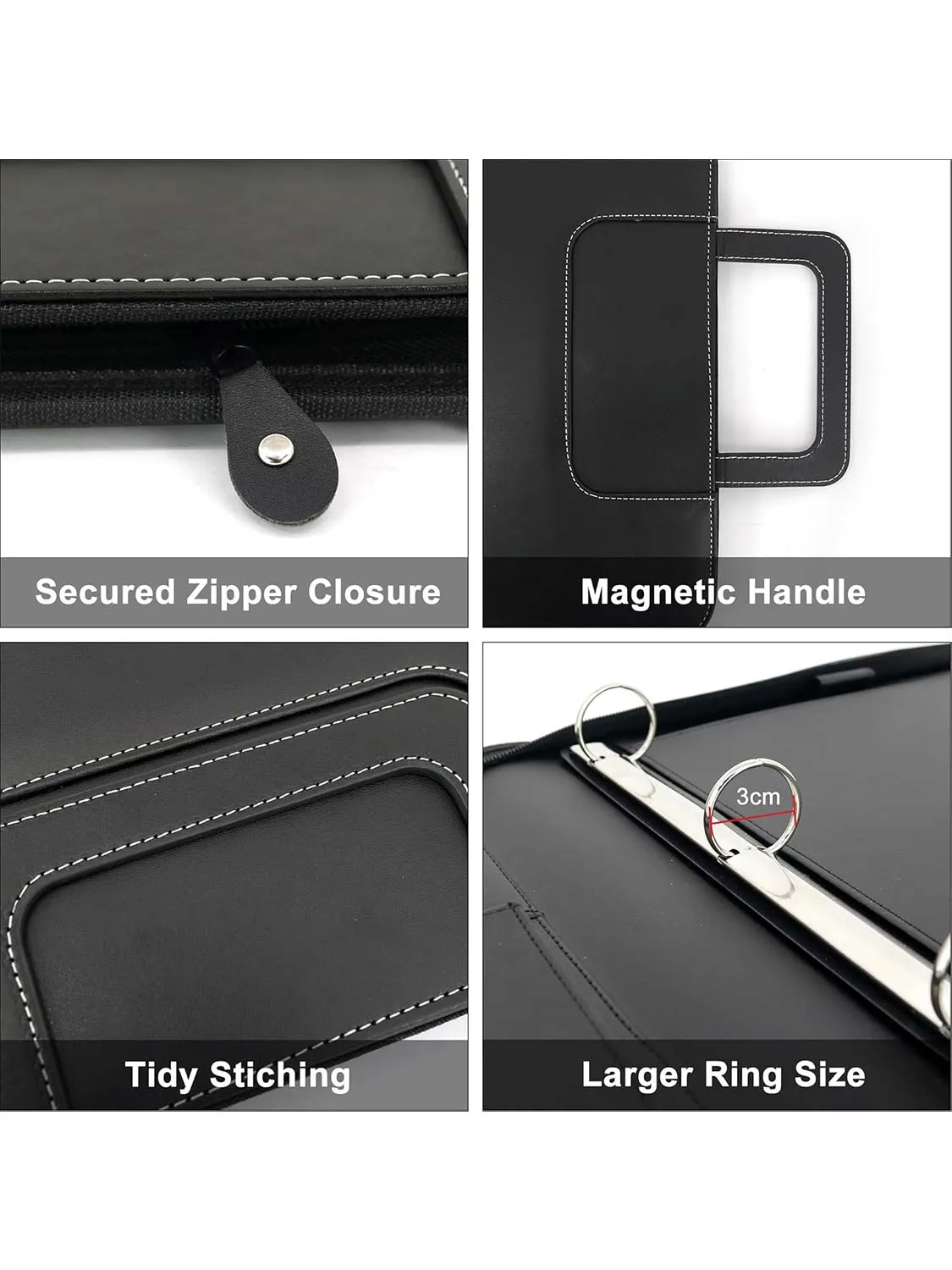 Zippered Faux Leather Portfolio with Handles and Removable Ring Binder